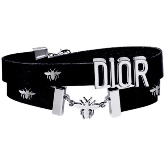DIOR BEE CALFSKIN LEATHER BRACELET Double Wrap Black - Picture 1 of 15